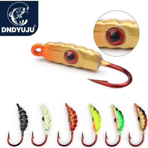 DNDYUJU 4/6pcs/lot 23mm/1.5g Winter Fishing Gear Bionic Maggot Worm Metal Bait 6Color Mini Metal Lead Ice Fishing Hook