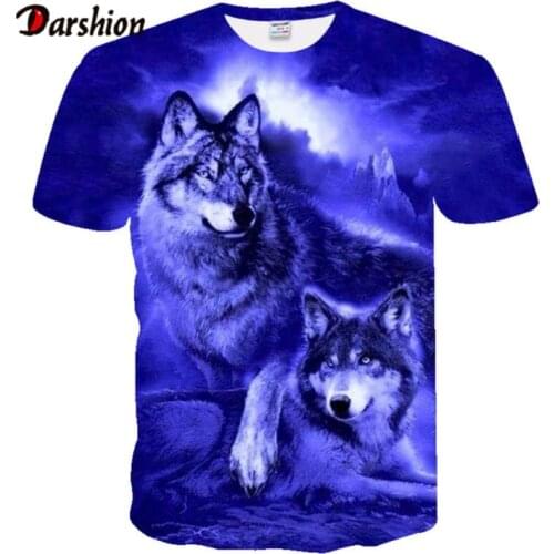 Summer New Mens T-Shirt Brand Short Sleeve Personalized 3D Star Sky Canopy Fluorescent Wolf Novelty T-shirt Cool Male T-Shirts