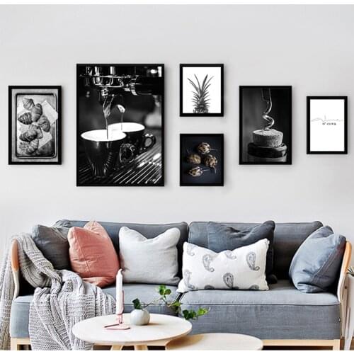 Canvas Painting Picture Dining Room Decor Coffee Wine Bead Poster Black White Food Drink Kitchen Wall Art Print Simple