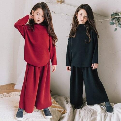 Fleece Cotton Teenage Girls Clothing Sets Kids 2020 Autumn Winter Clothes Suits Girl 2 Pcs Loose Hoodies & Wide Leg Pants Suits