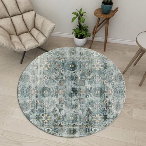 American Style Retro Floral Rug Round Bedroom Floor Mat Armchair Mat Living Room Home Carpet Washable Round Bathroom Mat