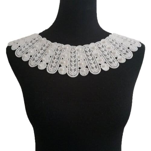 Lace fake collar embroidery garment fabric decoration pearl sewing applique DIY craft supplies accessories 1 piece for sale