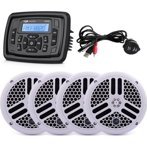 Marine Boat Radio Audio Stereo Bluetooth Receiver MP3 Player+6.5inch Marine Waterproof Speaker+USB Audio Cable For RV Bath Yacht