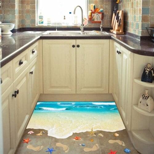 3D Summer Cool Sandy Beach Floor Wall Stickers Shell Foot Diy Sticker For Livingroom Bathroom Kitchen Indoor Non-Slip Poster