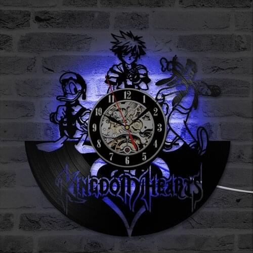 Kingdom Hearts Characters Wall Decorative LED Clock Hollow Vinyl Record Hanging Wall Clock Creative Antique Wall Art Decor