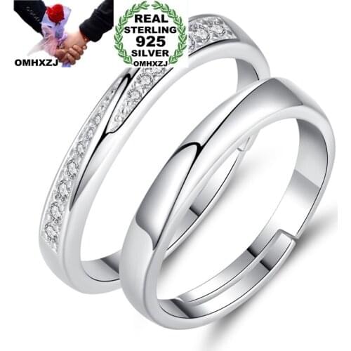 OMHXZJ Wholesale RG82 European Fashion Lovers Party Birthday Wedding Gift Vintage Simple Zircon Open S925 Sterling Silver Ring