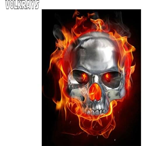 Volkrays Personality Car Stickers Skull on Fire Sticker Styling Waterproof Sunscreen Creative Decal Accessories PVC,14cm*10cm