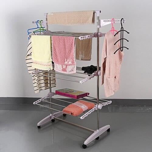 6 Tiers Adjustable Telescopic Rolling Clothing Garment Clothes Airer Horse Stainless Laundry Rack Hanging Drying Folding Hanger