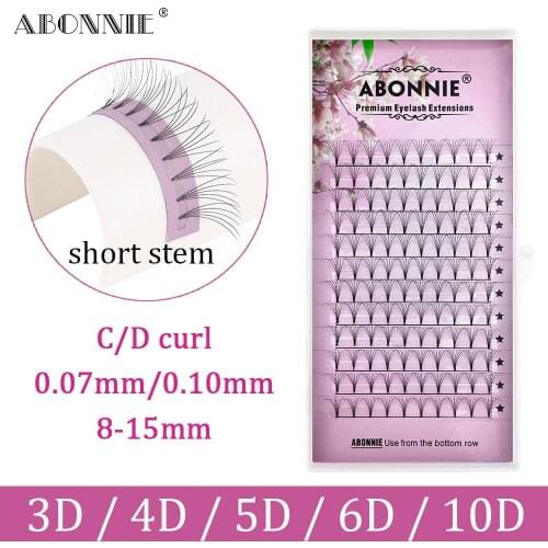 Abonnie Russian Pre Made Fans Makeup 12 Lines Fans Volume Fans 0.07/0.10 Pre Made Fan Hand Eyelash Extension Black Faux Mink