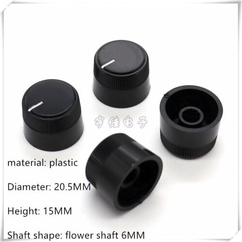 5 Piece 20.5X15MM black plastic knob cap potentiometer volume adjustment switch knob is suitable for flower shaft 6MM