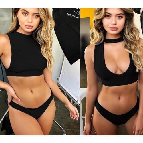 Sexy Cut Out High Neck Halter Bikini Bathing Suit Brazilian Biquinis Push Up Swimsuit Women Swimwear Female Solid