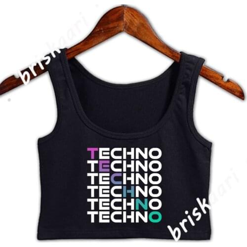 Techno Music Crop Top Women Fit Pattern Summer For Women Round Collar Original Graphic Tops Vest