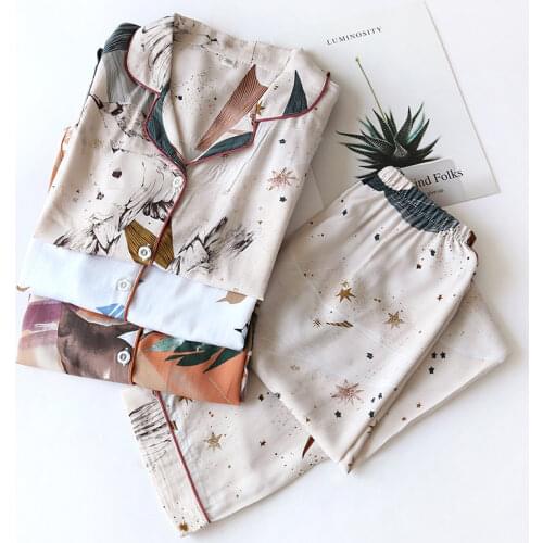 High Quality Soft Cotton Pajamas Women Printed Home Clothes Suit 2021 New Summer Thin Long Sleeve Sleepwear Female Pijama Autumn