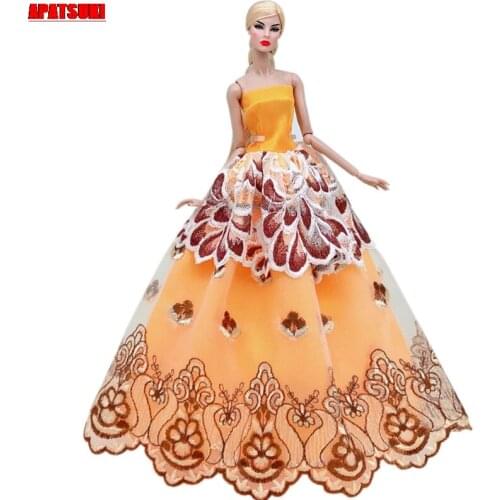 Yellow Lace Wedding Dress For Barbie Doll Outfits Clothes Fashion Doll Party Gown For 1/6 BJD Dolls Accessories Kids Toys