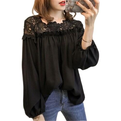 Spring Summer Tops For Women 2021 Sexy Off Should Lace Hollow Out Slash Neck Ladies Top White Black Plus Size Blouse Shirts XXL