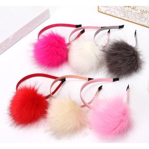 Sweet For Girls Cute Rabbit Plush Large Hair Ball Ribbon Tiara Women Hair Accessories For Children Headband Candy Color Fox Hair