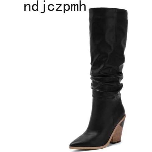Womens Boots The New winter fashion Pointed High heel High tube Womens shoes plus size 34-43 Heel Height 9cm black White