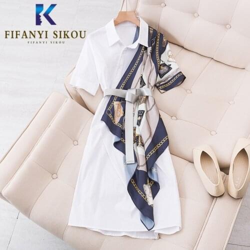 Spring Summer Women Plus Size Shirt Dress Fashion Lace up Short sleeve Patchwork Mid Long Dress Lady High quality Party Dress