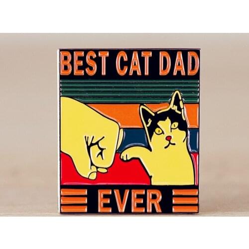 Best Cat Dad Ever Retro Enamel Brooch Pin Backpack Hat Bag Lapel Pins Badges Women Mens Fashion Jewelry Accessories