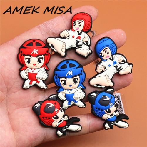 1pcs Cartoon Aikido Kung Fu Shoes Decoration Accessories Jibz for Croc Charms for Shoes Bracelets Kids Gifts U152