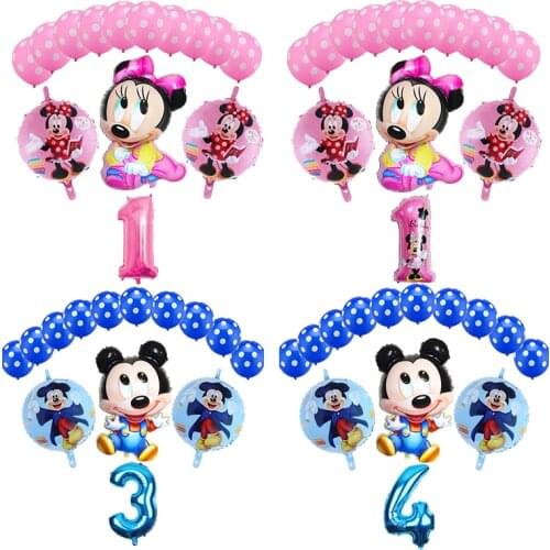 14pcs Cute Mickey Minnie Birthday Party Supplies Decoration Disney Balloon Set Wedding Childrens First Birthday Party Decor