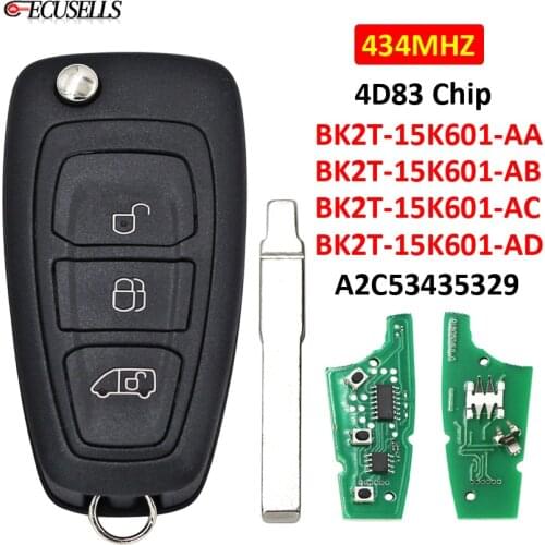 3 Button Remote Car Key 434MHz 4D83 Chip BK2T-15K601-AA/ AB/ AC/AD A2C53435329 For Ford Transit Connect Transit Custom 2012-2016