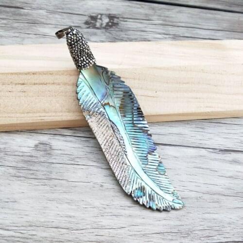 5 pcs feather shape abalone shell Charms With Crystal Rhinestone Pendant,Craft Supplies Jewelry findings necklace making PD843