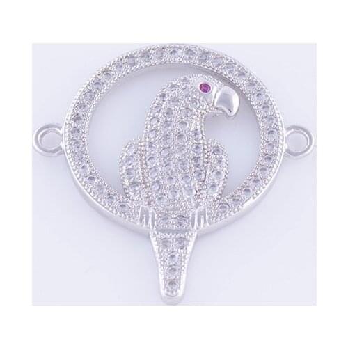 5pcs Jewelry Vintage Zircon Parrot Charms For Bracelets & Necklace Wholesale Copper Micro Pave Animal Charms Diy Berloque