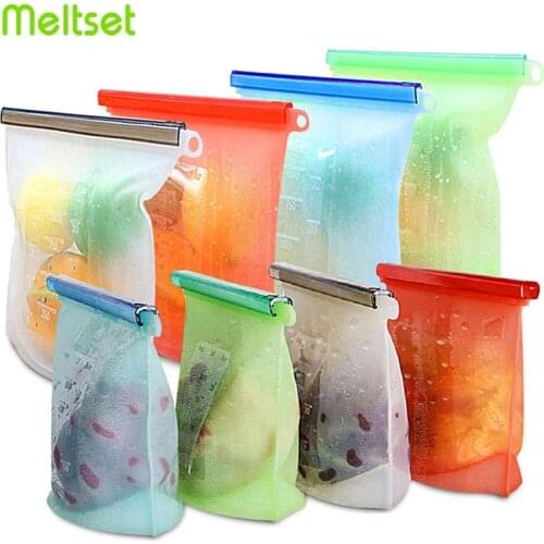 500ML Silicone Food Storage Bag Reusable Ziplock Bag Seal Fresh Milk Snack Sandwich Bag Refrigerator Food Bag Kitchen Organizer