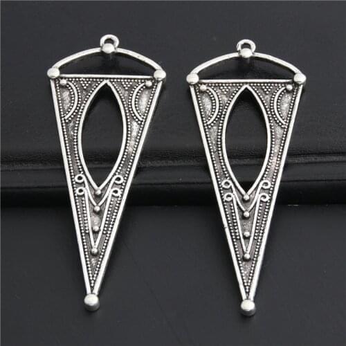 5pcs Silver Color Large Inverted triangle Earing Charms With Hole Pendant Trendy Jewelry Finding Accessories 68x25.5mm A3016