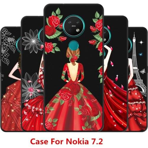 Cartoon Red Dress Girl Case For Nokia 7.2,TPU Painted Mobile Phone Shell Lovely Color Painting Case.18 Colors