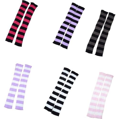 Colorful Striped Leg Warmers Gothic Punk Lolita Student Knitted Knee High Socks