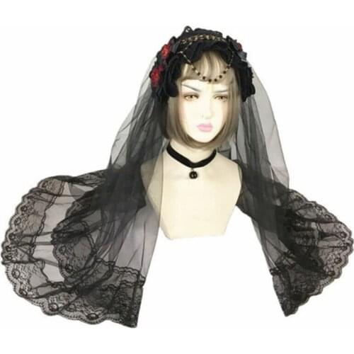 Floral Headwear Mesh Lace Hairband Beaded Chain Headpiece Photo Props Fancy Dress Up Halloween Vintage Accessories