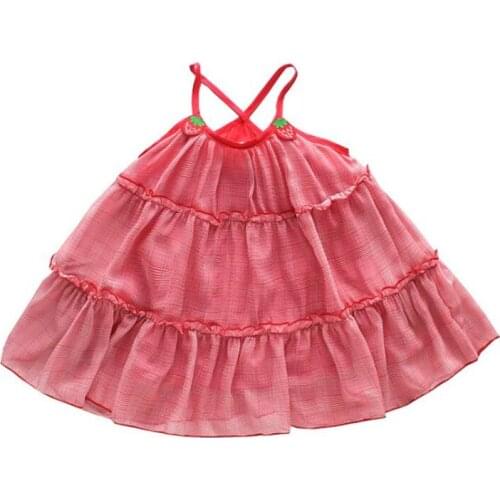DFXD Children Clothes 2020 Summer Girls Strawberry Sling Dress Princess Costume Toddler Girls Party Dress For 1-7Yrs Vestidoes