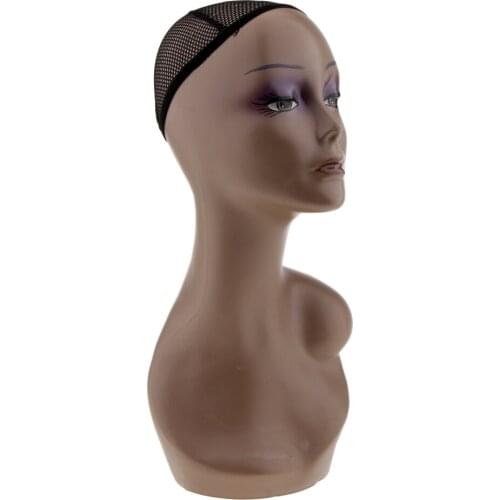 DISPLAY Realistic Female Mannequin Head Flesh Tone Pretty Make-up for Wigs Hat Jewelry Necklace Display Stand with Wigs Net Cap