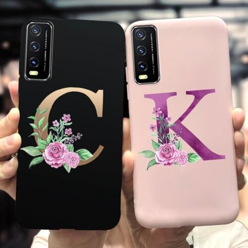 For Vivo Y20 Y20i Y20S Case Cute Letters Pink Black Matte Slim Soft Cover For Vivo Y20 2021 VivoY20 Y20 i Housing Capa 6.51 inch