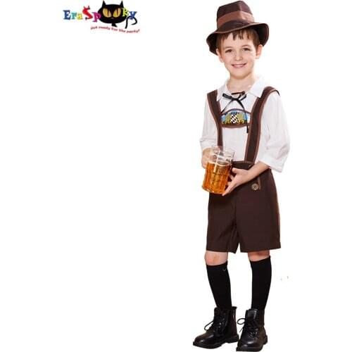 Eraspooky 2019 Boys Carnival Oktoberfest Costume For Kids Lederhosen Bavarian German Beer Festival Cosplay Outfits Shirt Hat