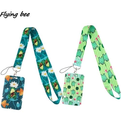 Flyingbee X1736 Cute Frog Green Lanyard Card ID Holder Car KeyChain ID Card Pass Gym Mobile Phone Badge Key Ring Holder Jewelry
