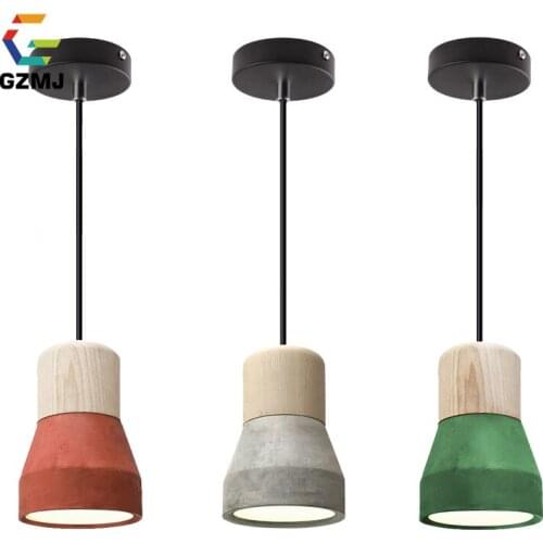 GZMJ Cement Wood Pendant Lights Industrial Decor Hanging Lamp Vintage Country Decor Hanglamp For Parlor Hotel Room Light Fixture