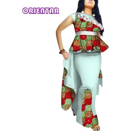 2 Piece Set African Outfits for Women White Lace Tops and Long Skirt Bazin Riche Africa Print Lady Party Skirt Set WY3739