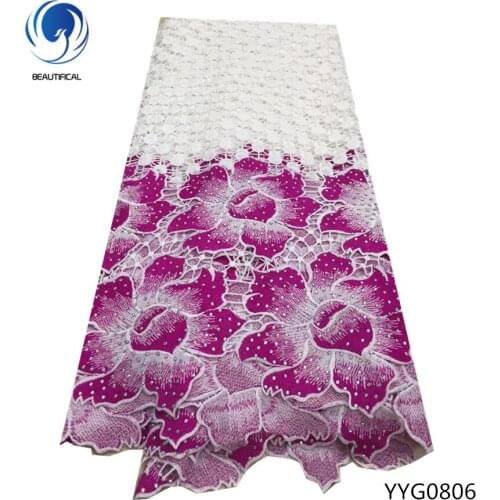 BEAUTIFICAL Pink Guipure lace fabric 2019 cord guipure cord lace with stones french chemical lace for women dresses 5yards YYG08
