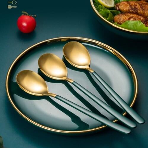 20cm Stainless Steel Gold Spoon Fork Portable Dinnerware Coffee Soup Scoop Flatware Long Handle Cutlery Kitchen Tableware