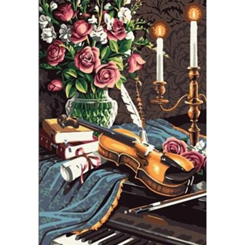 Violin candle flower Landscape DIY Digital Painting By Numbers Modern Wall Art Canvas Painting Unique Gift Home Decor 40x50cm