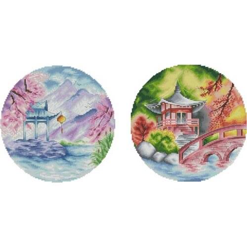 Circular pavilion patterns counted 11CT 14CT 18CT Cross Stitch Sets DIY Chinese Cross-stitch Kits Embroidery Needlework