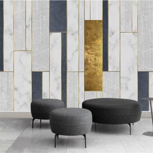Custom Mural Wallpaper Modern Minimalist Geometric Golden Line Mosaic Pattern TV Background Wall Painting
