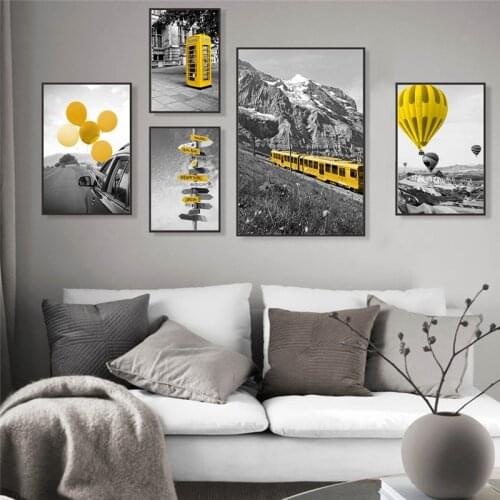 Industrial Style European Landscape Canvas Painting Black White Yellow Wall Art Poster Picture Nordic Living Room Home Decor
