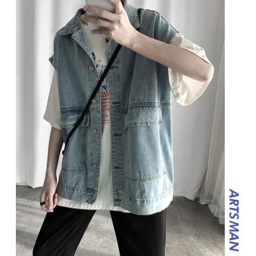Spring Autumn 2020 new Korean fashion street teenager mens trend washing sleeveless denim vest port style handsome denim jacket
