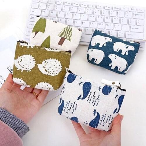 New Women Kids Canvas Coin Purse Floral Plaid Zipper Pouch Small Wallet Children Female Key Card Holder Mini Money Bag Gift