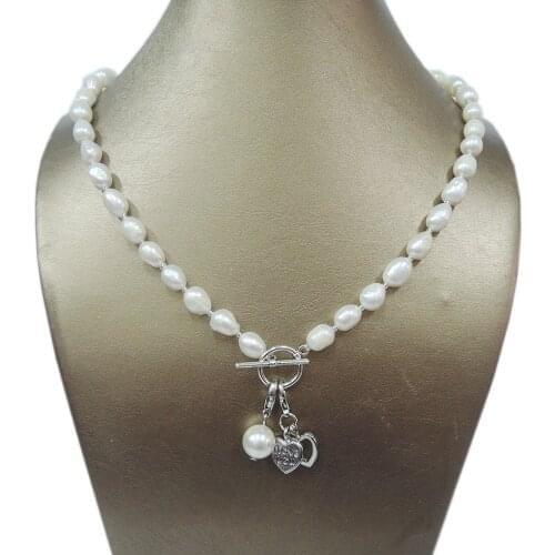 100% NATURE FRESHWATER PEARL NECKLACE ,long baroque pearl 7-9 mm.double heart.angel,owl,horse pendant,I love you heart