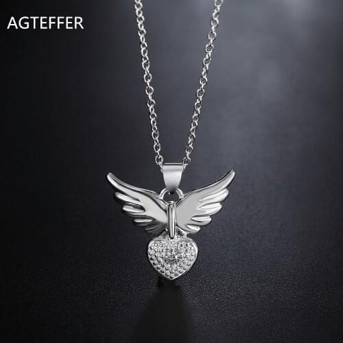 AGTEFFER 925 Sterling Silver Angel Necklace for Womens Fashion and Exquisite Valentines Day Jewelry Gifts